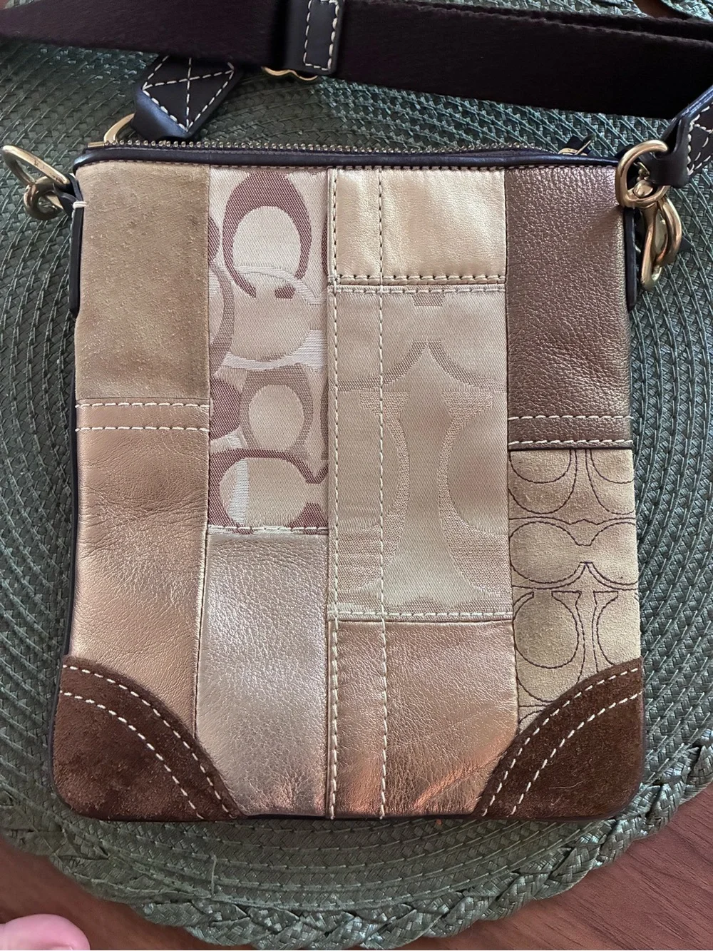 Coach Patchwork Crossbody Bag in Tan and Brown